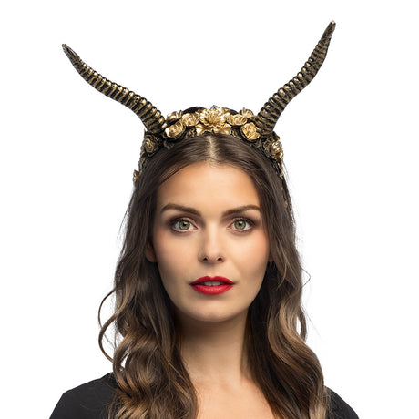 Deluxe Demona tiara for women, Halloween costume accessory featuring demon and angel theme, made of polystyrene and polyester, ideal for adult party outfits.
