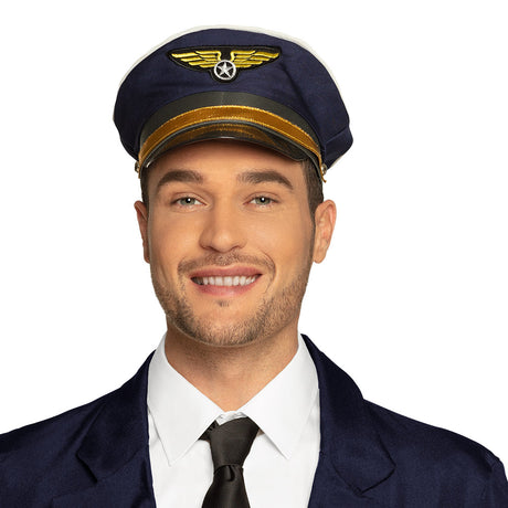 Pilot captain hat Roger adjustable for adults, aviation-themed cap made of polyester, polyurethane, and polyethylene, suitable for men and women.