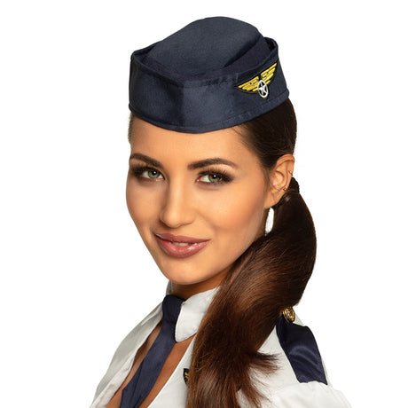Air hostess hat for women made of 100% polyester, adult size, aviation costume accessory.