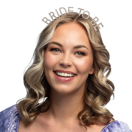 Metal "Bride to be" tiara for women, made of zinc and silica glass, perfect bridal shower accessory for adults.