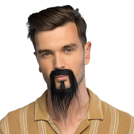 Black fantasy beard costume accessory for adults, ninja and mustache group, made of 100% polyester, ideal for men's cosplay or themed parties.