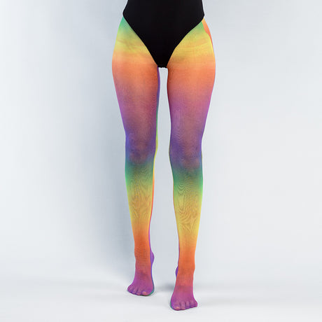 Women's rainbow tights, 50 denier, 100% nylon, colorful hosiery for adults.