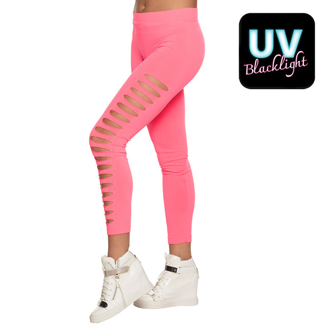 Women's neon pink leggings in size M, 90s old school style, made of polyester and elastane, ideal for adults seeking vibrant activewear.