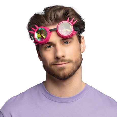 Pink party festival sunglasses for adults, stylish eyewear accessory with polystyrene and glass frame, perfect for men and women at music festivals or themed events.