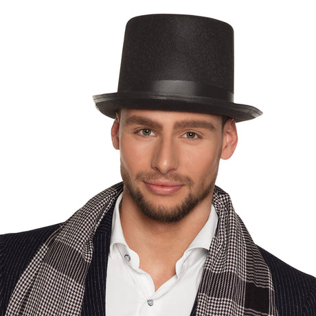 Black Colin hat made of 100% polyester felt for adults, unisex design, displayed with hangtag.