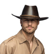 Brown Outback cowboy hat for adults made of 50% polyurethane and 50% EVA, unisex western style with hangtag packaging.