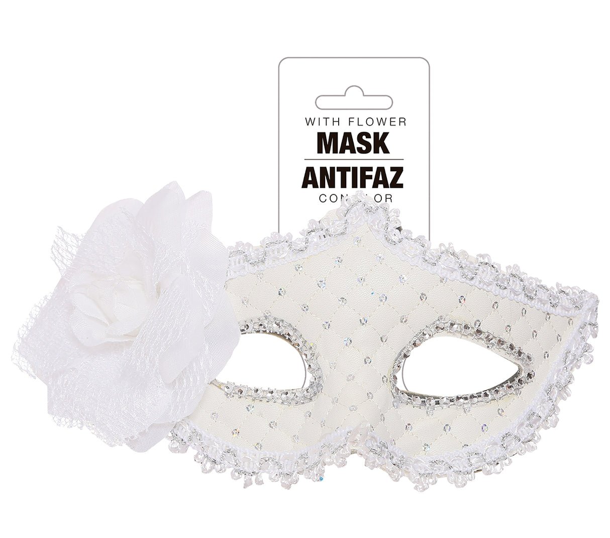 Masque loup blanc avec fleur - polyester - carnaval