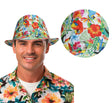 Multicolor tropical bucket hat for adults made of polyester, perfect summer accessory for Hawaiian-themed outfits.
