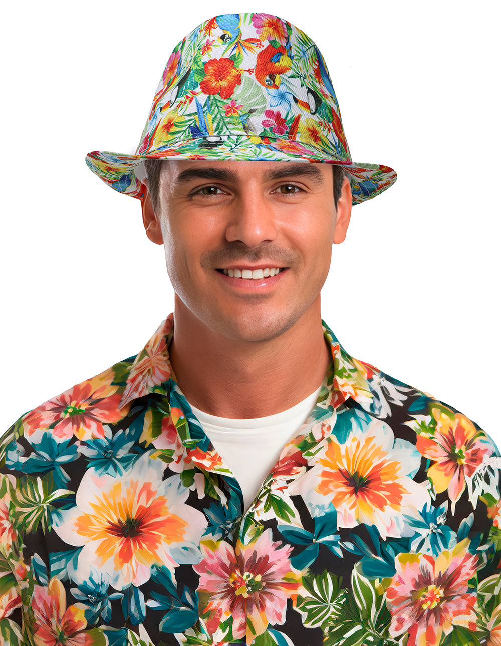 Multicolored tropical bucket hat in polyester - adult