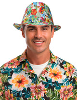 Multicolored tropical bucket hat in polyester - adult
