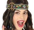 Multicolor hippie headband made of polyester and PVC, unisex adult accessory inspired by 60s fashion.