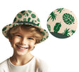 Children's summer hat made of polyester in straw and green colors, Hawaiian theme, perfect for beach or outdoor accessories.