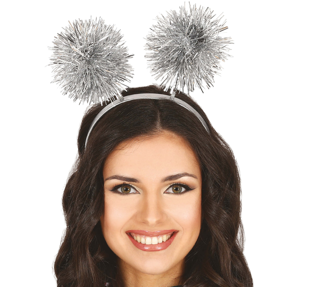 Silver garland headband for adults made of PVC, festive accessory ideal for New Year and birthday celebrations.