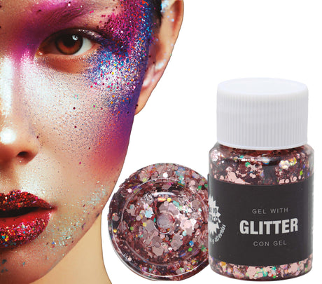 Gold rose gel glitter tube for makeup, 20g, copper color, ideal for party and birthday celebrations.