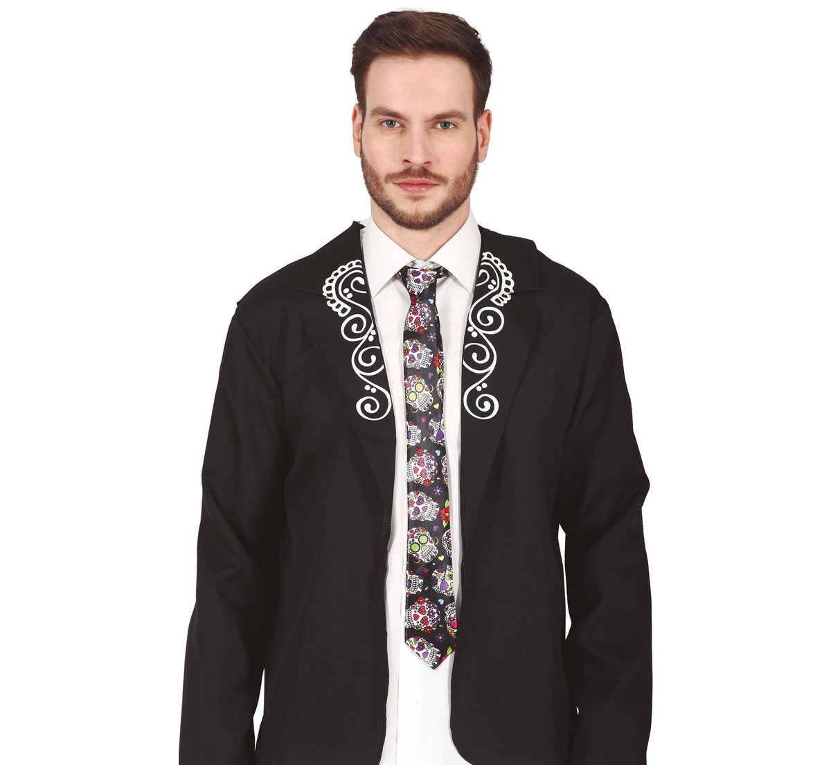 Mexican skull tie - black and white - polyester
