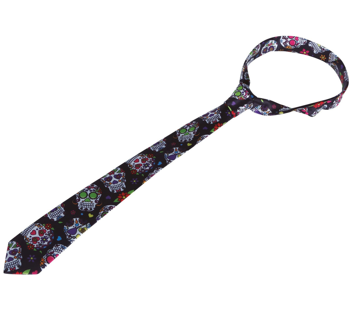 Mexican skull tie - black and white - polyester