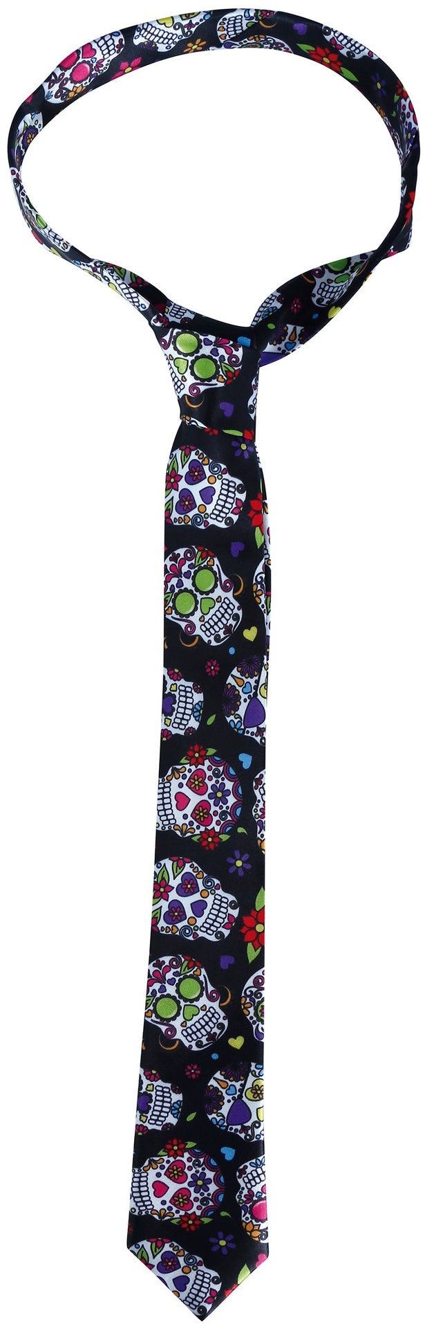 Mexican skull tie - black and white - polyester