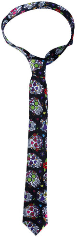 Mexican skull tie - black and white - polyester