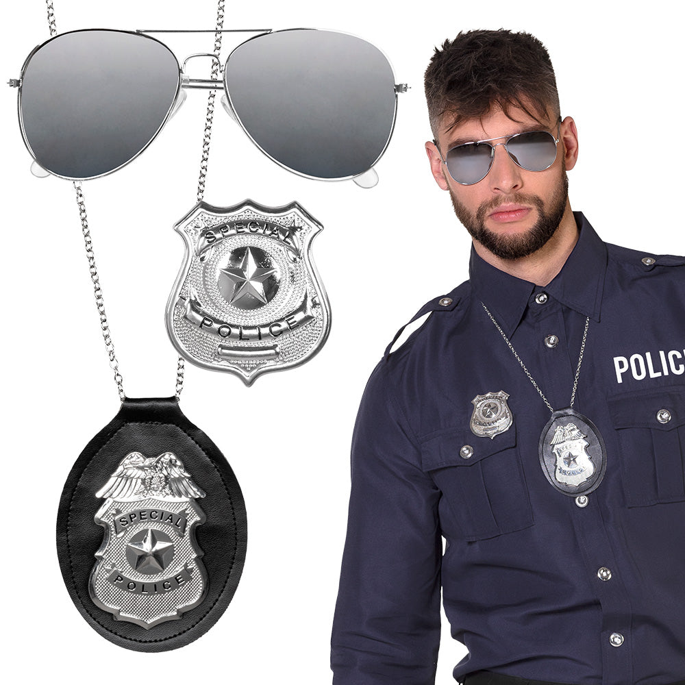 Police Accessory Set - Glasses, Necklace and Badge