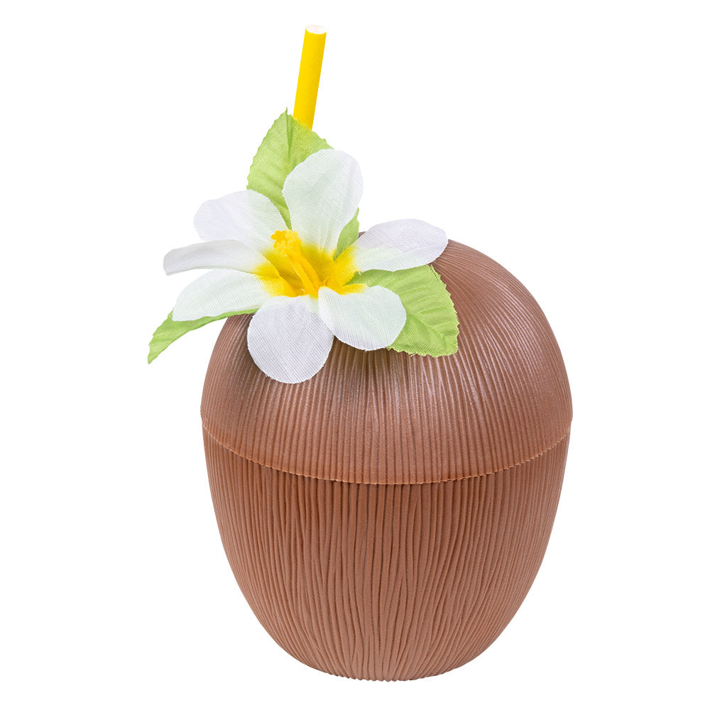 Coconut cup with festive Hawaiian straw