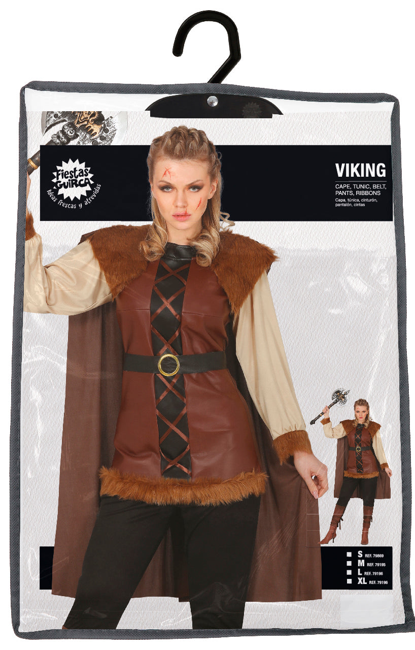Adult women's Viking costume, brown and beige polyester