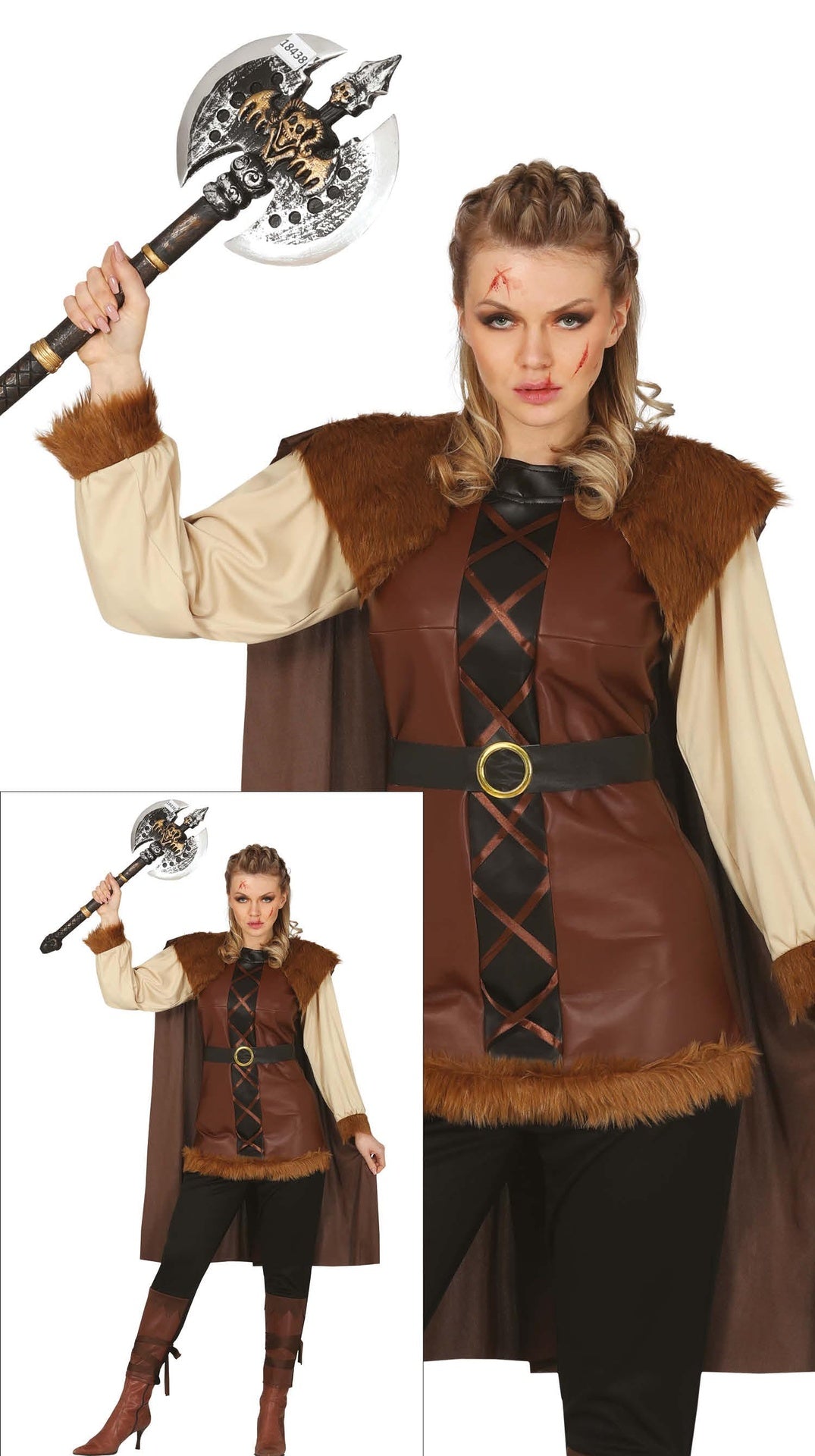 Adult women's Viking costume, brown and beige polyester