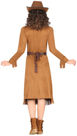 Adult cowgirl costume, brown polyester, size 42-44