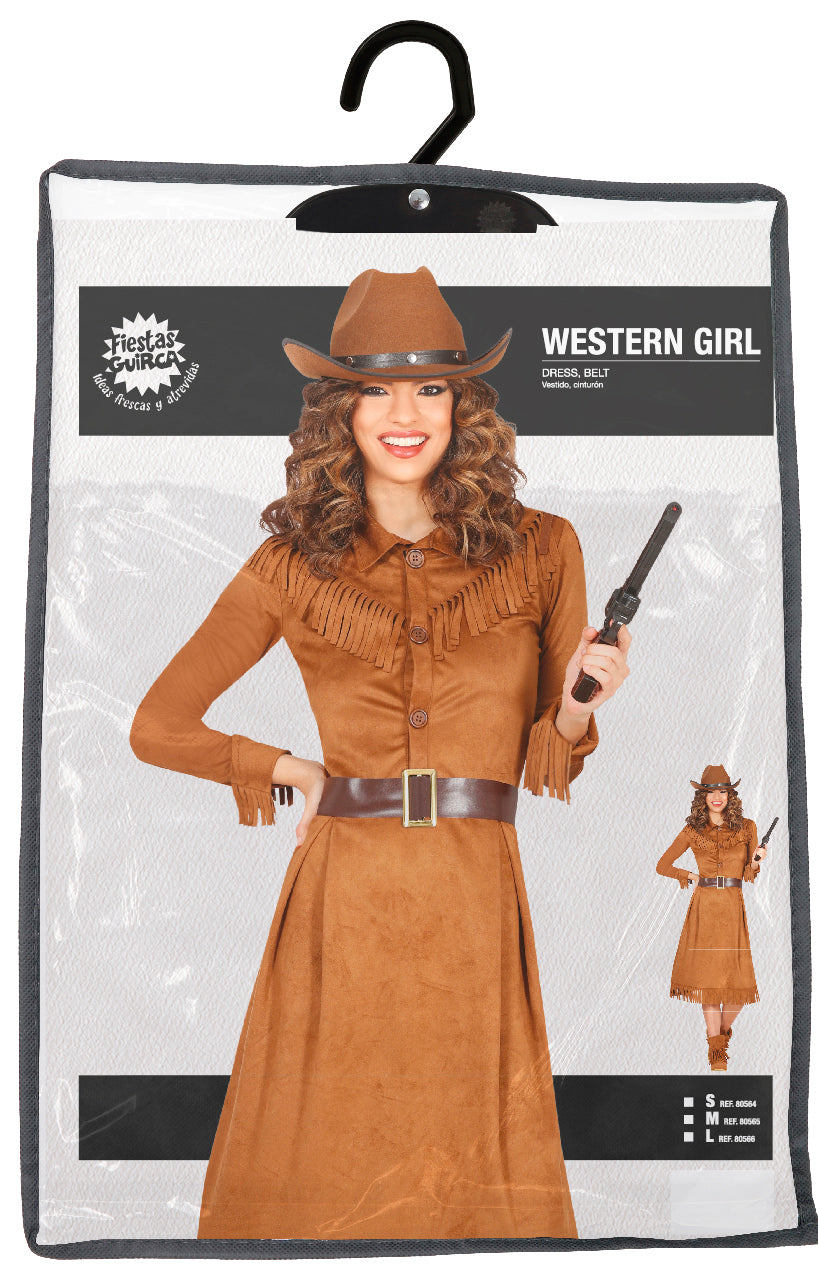 Adult cowgirl costume, brown polyester, size 42-44