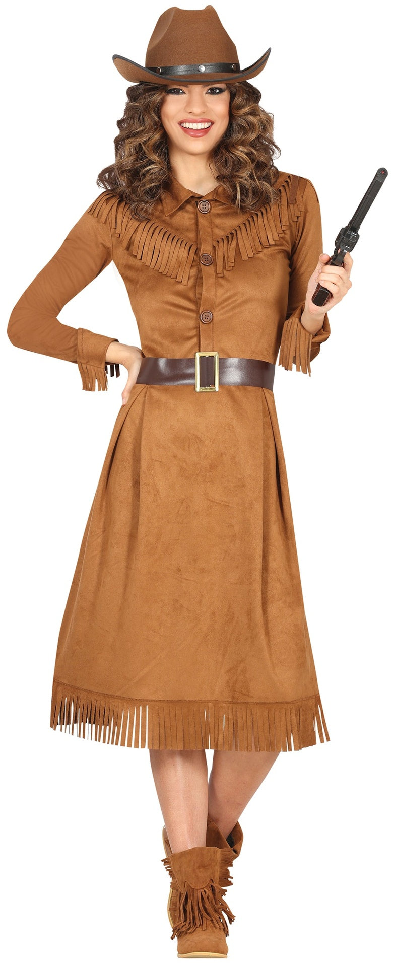 Adult cowgirl costume, brown polyester, size 42-44