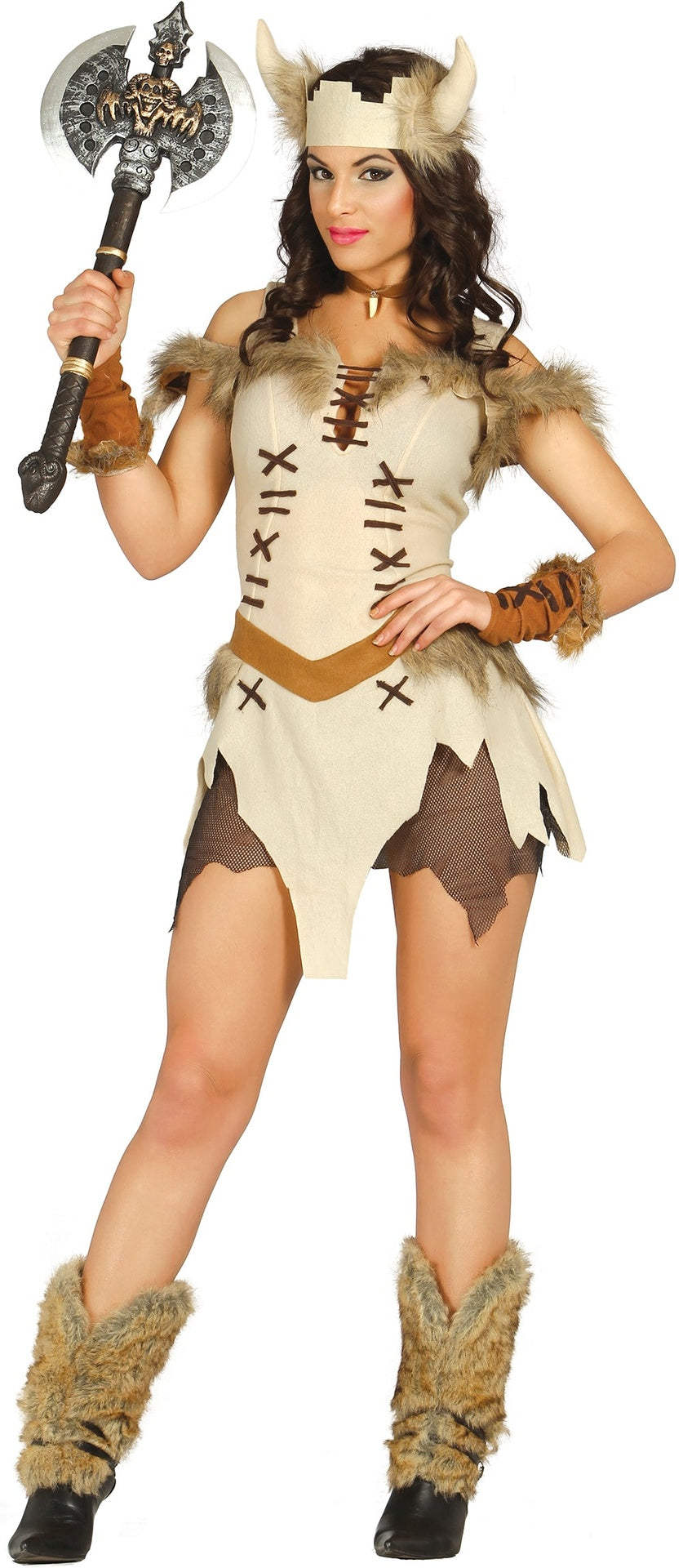 Women's beige and brown polyester Viking costume
