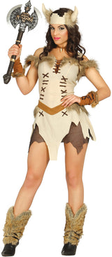 Women's beige and brown polyester Viking costume