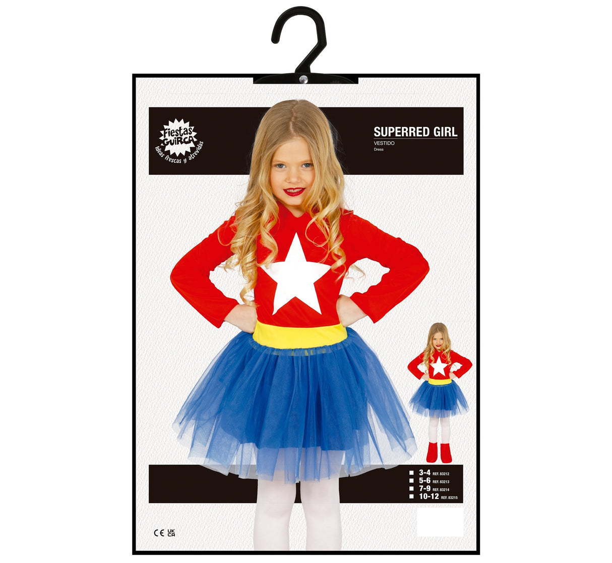 Red and blue superhero costume for children aged 5-6 years