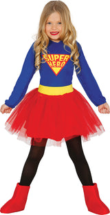 Blue and red superhero costume for girls, ages 5-6