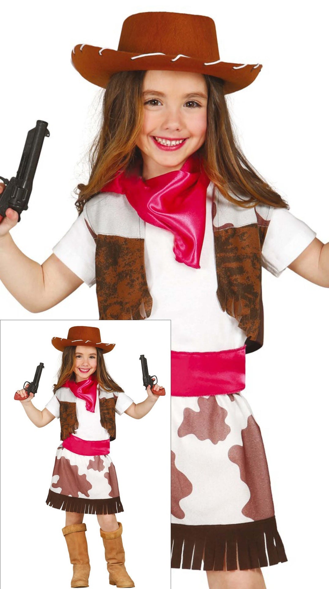 Déguisement cowgirl enfant brun et blanc