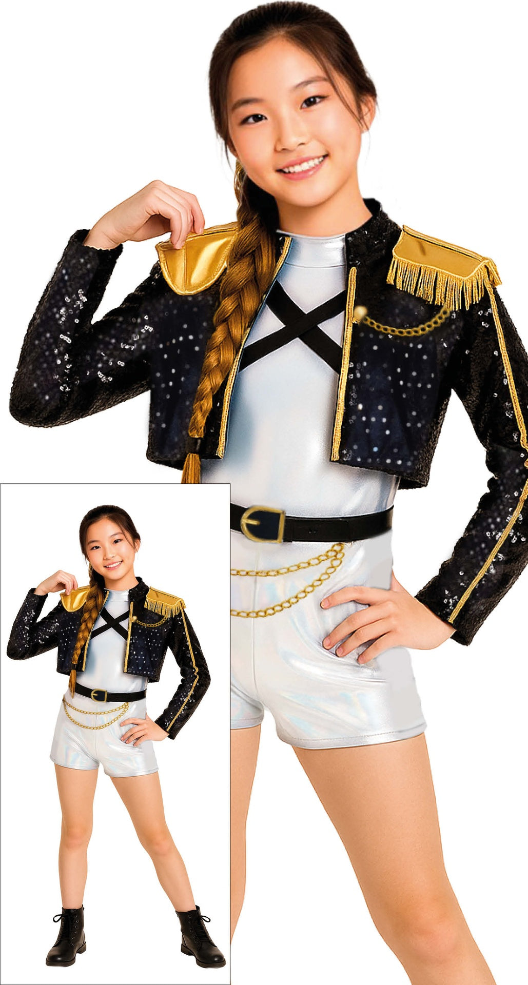 Déguisement K-Pop Argent Fille - T-shirt, Veste, Pantalon et Ceinture