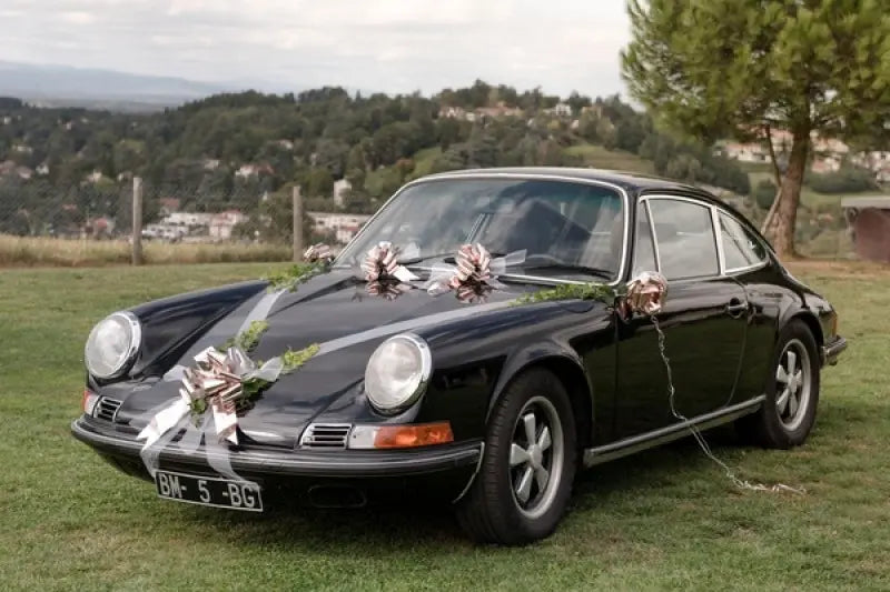 Kit Décoration Voiture Mariage - Tulle et Nœuds Automatiques (Or, Argent, Rose Gold)