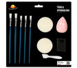 Halloween makeup accessory kit with multicolor brushes and tools, ideal for costume parties and face painting.