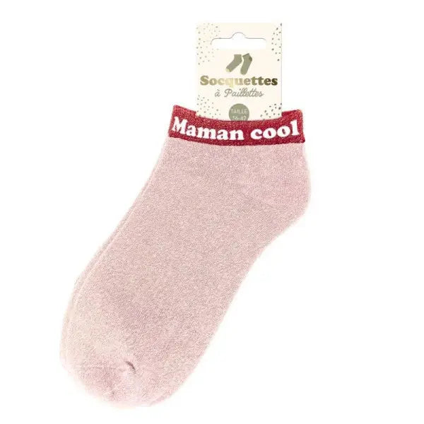 "Cool Mom" Glitter Ankle Socks – Women's Socks