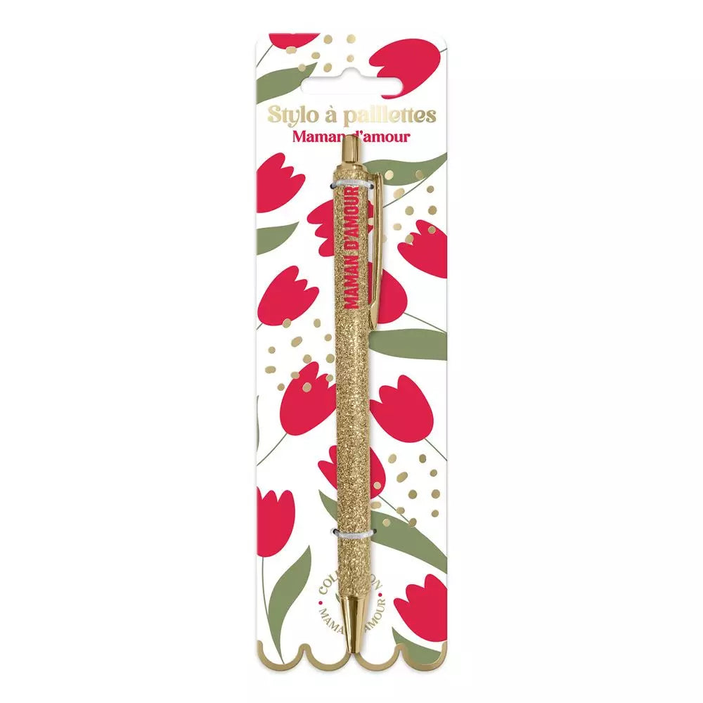 "Mum of Love" Golden Glitter Pen – Elegant Gift