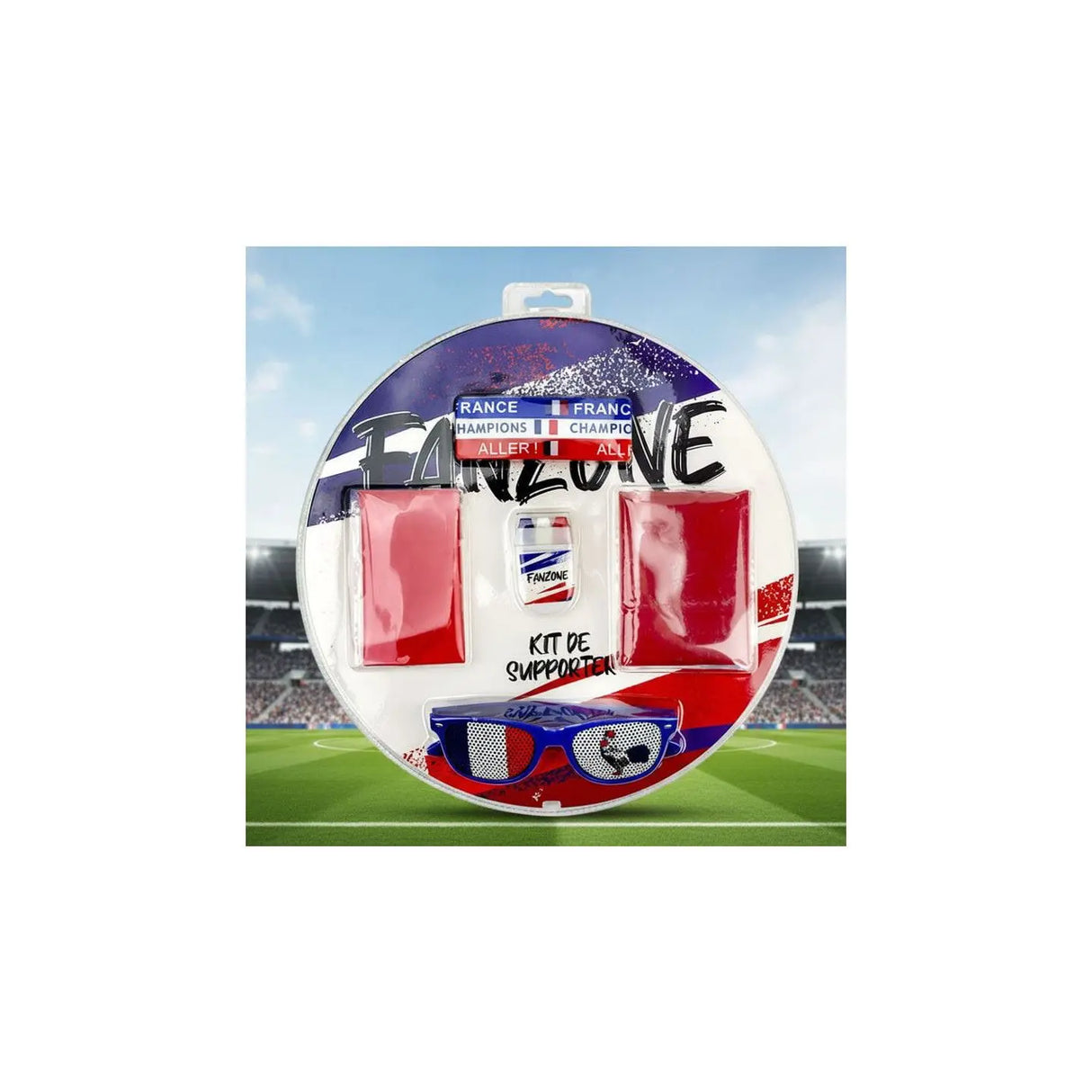 Kit Supporter 8 Pieces FRANCE - Drapeau, Bracelets & Maquillage Tricolore