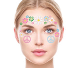 Multicolor resin hippie face jewelry accessory for women, ideal for festival makeup and boho style looks.
