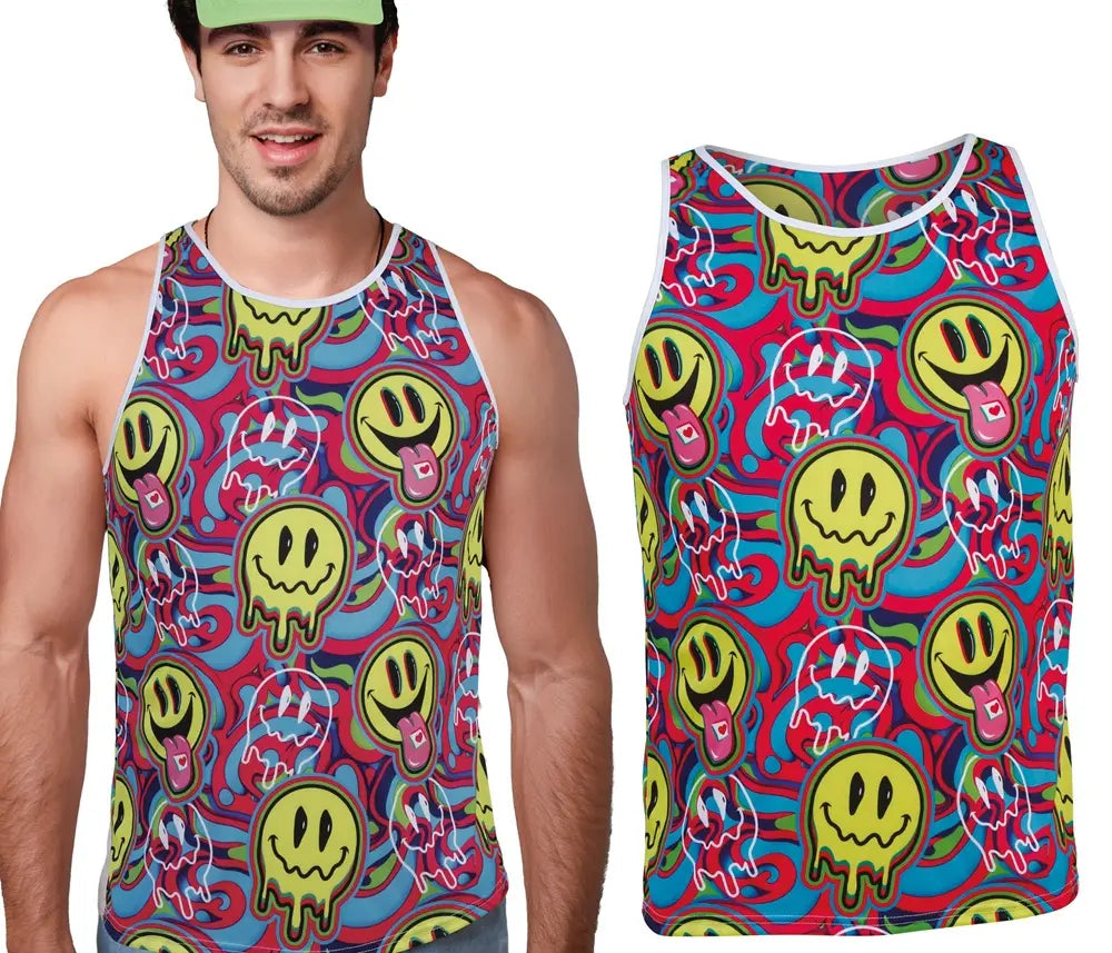 T-shirt psychédélique happy face T.U – Le sourire fluo indispensable pour vos soirées sur la Côte d’Azur