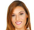 Silver and blue adhesive face jewels for women, resin makeup accessories for face decoration and festival looks.