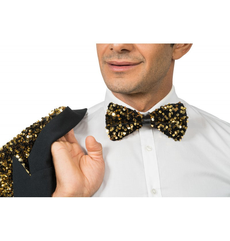 Noeud papillon velours noir et sequins bronze – soirée chic – accessoire