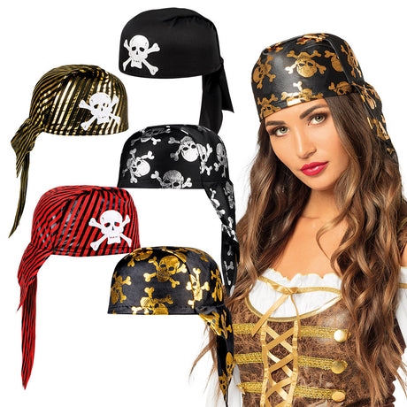 Bandana Pirate Noir & Blanc – Accessoire Déguisement Corsaire Carnaval & Halloween
