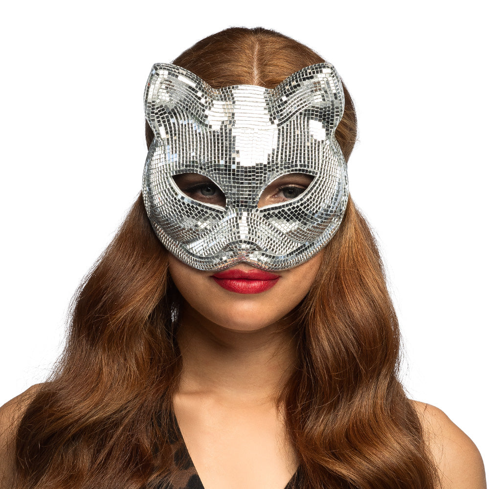 Demi-Masque Disco Cat Argent