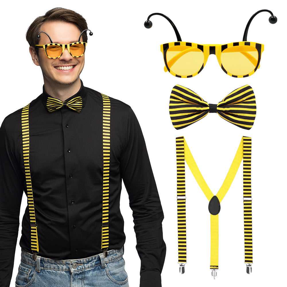 Set Abeille Bretelles, Lunettes et Nœud Papillon