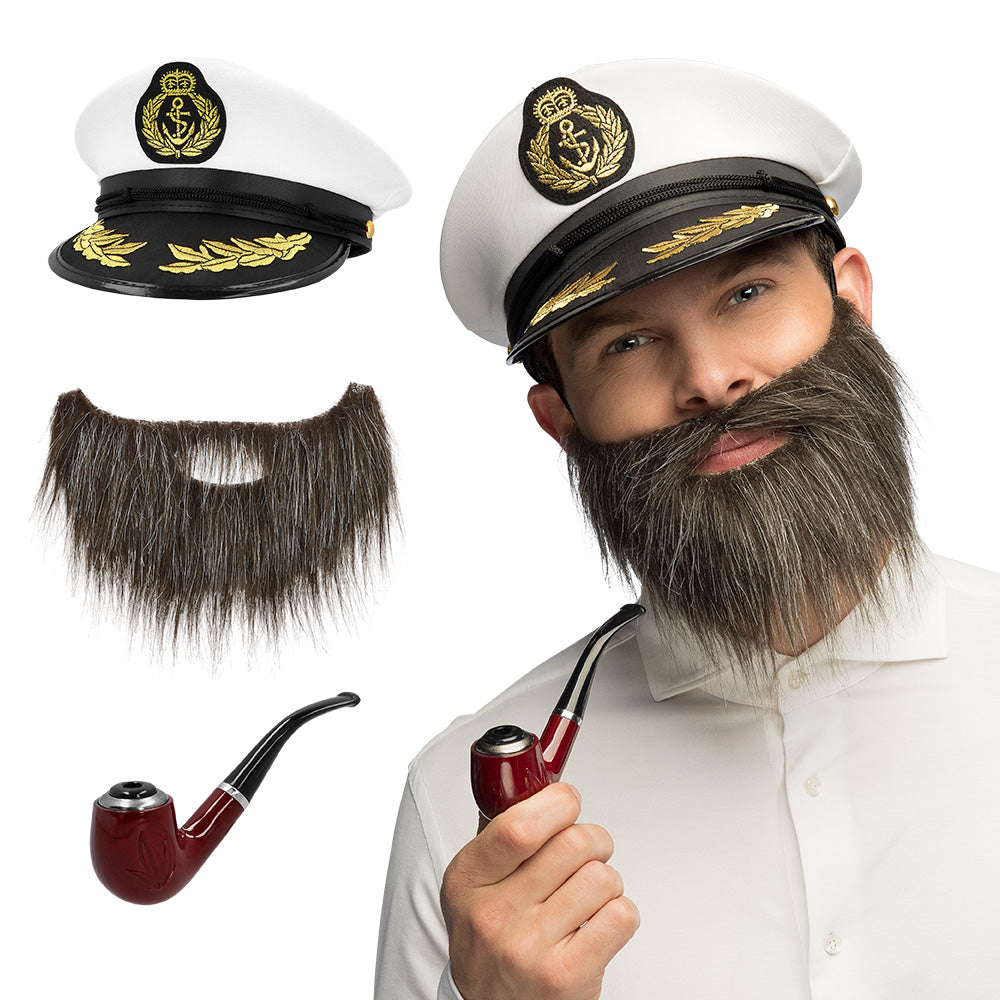 Set Capitaine Marin (Casquette, Barbe et Pipe)
