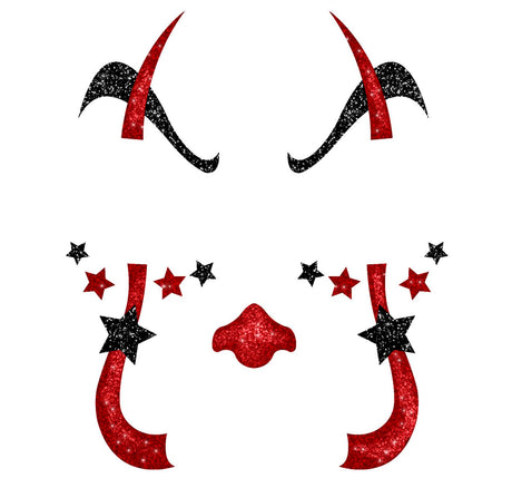 Bijoux visage clown pailleté - noir et rouge - 20x20 cm