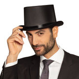 Chapeau Haut de Forme Satin Gala Noir – Élégance et Soirée Chic